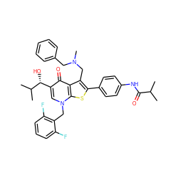 CC(C)C(=O)Nc1ccc(-c2sc3c(c2CN(C)Cc2ccccc2)c(=O)c([C@@H](O)C(C)C)cn3Cc2c(F)cccc2F)cc1 ZINC000049778146