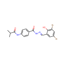 CC(C)C(=O)Nc1ccc(C(=O)N/N=C/c2cc(Br)cc(Br)c2O)cc1 ZINC000000653460