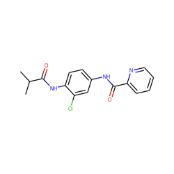 CC(C)C(=O)Nc1ccc(NC(=O)c2ccccn2)cc1Cl ZINC000066166714