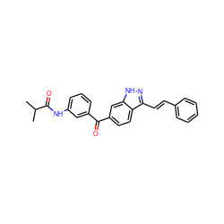 CC(C)C(=O)Nc1cccc(C(=O)c2ccc3c(/C=C/c4ccccc4)n[nH]c3c2)c1 ZINC000166981176