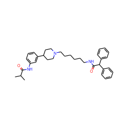 CC(C)C(=O)Nc1cccc(C2CCN(CCCCCCNC(=O)C(c3ccccc3)c3ccccc3)CC2)c1 ZINC000028710134