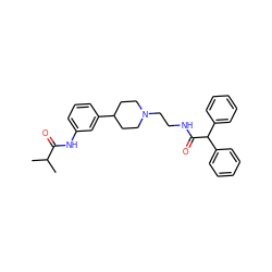 CC(C)C(=O)Nc1cccc(C2CCN(CCNC(=O)C(c3ccccc3)c3ccccc3)CC2)c1 ZINC000028710164