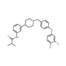 CC(C)C(=O)Nc1cccc(C2CCN(Cc3ccc(Oc4ccc(Cl)c(Cl)c4)cc3)CC2)c1 ZINC000028710588