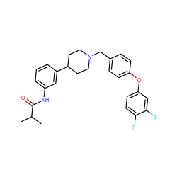 CC(C)C(=O)Nc1cccc(C2CCN(Cc3ccc(Oc4ccc(F)c(F)c4)cc3)CC2)c1 ZINC000028710589