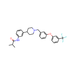 CC(C)C(=O)Nc1cccc(C2CCN(Cc3cccc(Oc4cccc(C(F)(F)F)c4)c3)CC2)c1 ZINC000028710580