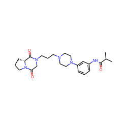 CC(C)C(=O)Nc1cccc(N2CCN(CCCN3CC(=O)N4CCC[C@@H]4C3=O)CC2)c1 ZINC000013861479