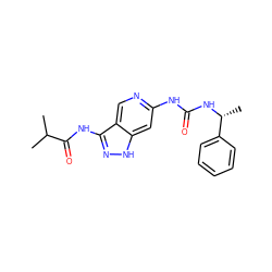 CC(C)C(=O)Nc1n[nH]c2cc(NC(=O)N[C@H](C)c3ccccc3)ncc12 ZINC001772633038