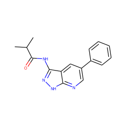 CC(C)C(=O)Nc1n[nH]c2ncc(-c3ccccc3)cc12 ZINC000013489639