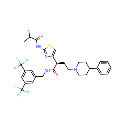 CC(C)C(=O)Nc1nc([C@@H](CCN2CCC(c3ccccc3)CC2)C(=O)NCc2cc(C(F)(F)F)cc(C(F)(F)F)c2)cs1 ZINC000028702795