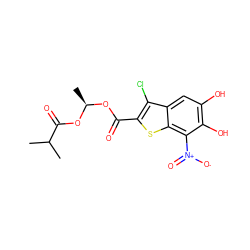 CC(C)C(=O)O[C@@H](C)OC(=O)c1sc2c([N+](=O)[O-])c(O)c(O)cc2c1Cl ZINC000049068038