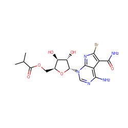 CC(C)C(=O)OC[C@@H]1O[C@@H](n2cnc(N)c3c(C(N)=O)c(Br)nc2-3)[C@@H](O)[C@@H]1O ZINC000209595055