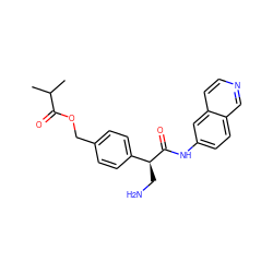 CC(C)C(=O)OCc1ccc([C@H](CN)C(=O)Nc2ccc3cnccc3c2)cc1 ZINC000653704652