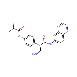 CC(C)C(=O)Oc1ccc([C@H](CN)C(=O)Nc2ccc3cnccc3c2)cc1 ZINC000653713160