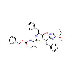 CC(C)C(=O)c1c[nH]c([C@H](Cc2ccccc2)C[C@H](O)[C@H](Cc2ccccc2)NC(=O)[C@@H](NC(=O)OCc2ccccc2)C(C)C)n1 ZINC000003930092