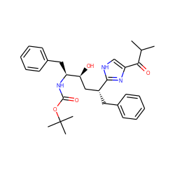 CC(C)C(=O)c1c[nH]c([C@H](Cc2ccccc2)C[C@H](O)[C@H](Cc2ccccc2)NC(=O)OC(C)(C)C)n1 ZINC000013738584