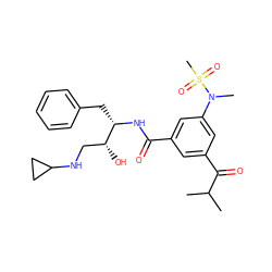 CC(C)C(=O)c1cc(C(=O)N[C@@H](Cc2ccccc2)[C@H](O)CNC2CC2)cc(N(C)S(C)(=O)=O)c1 ZINC000014960403