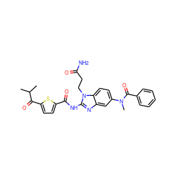 CC(C)C(=O)c1ccc(C(=O)Nc2nc3cc(N(C)C(=O)c4ccccc4)ccc3n2CCC(N)=O)s1 ZINC000040919070