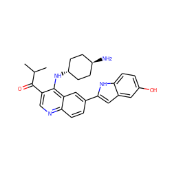 CC(C)C(=O)c1cnc2ccc(-c3cc4cc(O)ccc4[nH]3)cc2c1N[C@H]1CC[C@H](N)CC1 ZINC000473215374