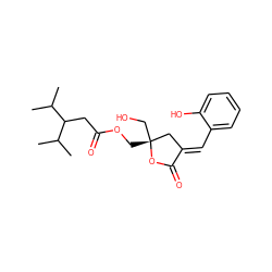 CC(C)C(CC(=O)OC[C@@]1(CO)C/C(=C\c2ccccc2O)C(=O)O1)C(C)C ZINC000013704233