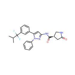 CC(C)C(F)(F)c1cccc(-c2cc(NC(=O)[C@H]3CNC(=O)C3)nn2-c2ccccc2)c1 ZINC000169707077