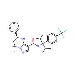 CC(C)C(NC(=O)c1cnn2c1N[C@H](c1ccccc1)CC2(C)C)(c1ccc(C(F)(F)F)cc1)C(C)C ZINC000066124272