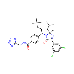 CC(C)C[C@@]1(C)N=C(c2cc(Cl)cc(Cl)c2)C(=O)N1[C@H](CCC(C)(C)C)c1ccc(C(=O)NCc2nnn[nH]2)cc1 ZINC000169700285