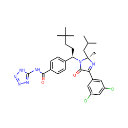 CC(C)C[C@@]1(C)N=C(c2cc(Cl)cc(Cl)c2)C(=O)N1[C@H](CCC(C)(C)C)c1ccc(C(=O)Nc2nnn[nH]2)cc1 ZINC000169700287