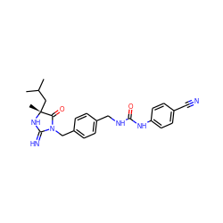 CC(C)C[C@@]1(C)NC(=N)N(Cc2ccc(CNC(=O)Nc3ccc(C#N)cc3)cc2)C1=O ZINC000045319614