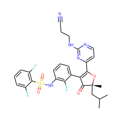 CC(C)C[C@@]1(C)OC(c2ccnc(NCCC#N)n2)=C(c2cccc(NS(=O)(=O)c3c(F)cccc3F)c2F)C1=O ZINC000220241004