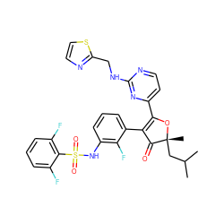 CC(C)C[C@@]1(C)OC(c2ccnc(NCc3nccs3)n2)=C(c2cccc(NS(=O)(=O)c3c(F)cccc3F)c2F)C1=O ZINC000220241174