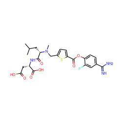 CC(C)C[C@@H](C(=O)N[C@@H](CC(=O)O)C(=O)O)N(C)Cc1ccc(C(=O)Oc2ccc(C(=N)N)cc2F)s1 ZINC000205938523