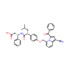 CC(C)C[C@@H](C(=O)N[C@@H](CC(=O)O)c1ccccc1)c1ccc(OCc2cccc3c(C#N)cc(C(=O)c4ccccc4)n23)cc1 ZINC000028565019