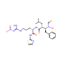 CC(C)C[C@@H](C(=O)N[C@@H](CCCN/C(N)=N/[N+](=O)[O-])C(=O)Nc1nccs1)[C@H](Cc1ccccc1)N(O)C=O ZINC000027427017