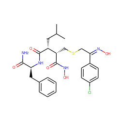 CC(C)C[C@@H](C(=O)N[C@@H](Cc1ccccc1)C(N)=O)[C@H](CSC/C(=N/O)c1ccc(Cl)cc1)C(=O)NO ZINC000027081306