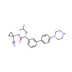 CC(C)C[C@@H](C(=O)NC1(C#N)CC1)c1cccc(-c2ccc(N3CCNCC3)cc2)c1 ZINC000027204057