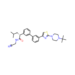 CC(C)C[C@@H](C(=O)NCC#N)c1cccc(-c2cccc(-c3csc(N4CCN(C(C)(C)C)CC4)n3)c2)c1 ZINC000034802550