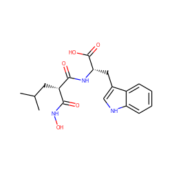 CC(C)C[C@@H](C(=O)NO)C(=O)N[C@@H](Cc1c[nH]c2ccccc12)C(=O)O ZINC000013741609