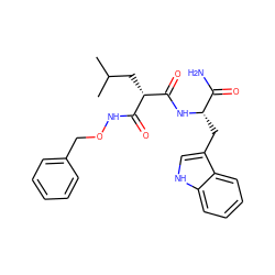 CC(C)C[C@@H](C(=O)NOCc1ccccc1)C(=O)N[C@@H](Cc1c[nH]c2ccccc12)C(N)=O ZINC000013741623