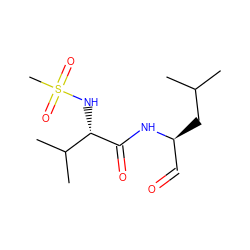 CC(C)C[C@@H](C=O)NC(=O)[C@@H](NS(C)(=O)=O)C(C)C ZINC000013493517