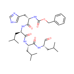 CC(C)C[C@@H](C=O)NC(=O)[C@H](CC(C)C)NC(=O)[C@@H](CC(C)C)NC(=O)[C@H](Cc1c[nH]cn1)NC(=O)OCc1ccccc1 ZINC000027619225