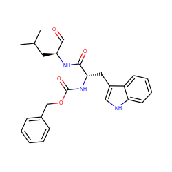 CC(C)C[C@@H](C=O)NC(=O)[C@H](Cc1c[nH]c2ccccc12)NC(=O)OCc1ccccc1 ZINC000027624460