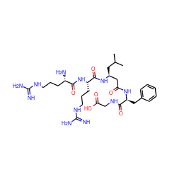 CC(C)C[C@@H](CC(=O)N[C@@H](Cc1ccccc1)C(=O)NCC(=O)O)NC(=O)[C@H](CCCNC(=N)N)NC(=O)[C@@H](N)CCCNC(=N)N ZINC000299867293