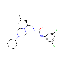 CC(C)C[C@@H](CNC(=O)Nc1cc(Cl)cc(Cl)c1)N1CCN(C2CCCCC2)CC1 ZINC000028523727