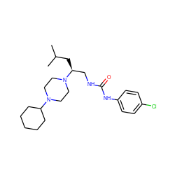 CC(C)C[C@@H](CNC(=O)Nc1ccc(Cl)cc1)N1CCN(C2CCCCC2)CC1 ZINC000028523135