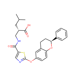 CC(C)C[C@@H](CNC(=O)c1cnc(Oc2ccc3c(c2)CC[C@@H](c2ccccc2)O3)s1)C(=O)O ZINC000145503385