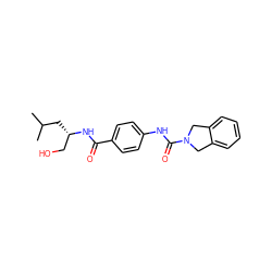 CC(C)C[C@@H](CO)NC(=O)c1ccc(NC(=O)N2Cc3ccccc3C2)cc1 ZINC000166976401