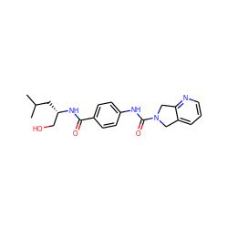 CC(C)C[C@@H](CO)NC(=O)c1ccc(NC(=O)N2Cc3cccnc3C2)cc1 ZINC000166147782