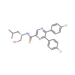 CC(C)C[C@@H](CO)NC(=O)c1cnc(-c2ccc(Cl)cc2)c(-c2ccc(Cl)cc2)n1 ZINC000028900438