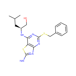 CC(C)C[C@@H](CO)Nc1nc(SCc2ccccc2)nc2nc(N)sc12 ZINC000095604130