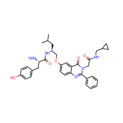 CC(C)C[C@@H](COc1ccc2nc(-c3ccccc3)n(CC(=O)NCC3CC3)c(=O)c2c1)NC(=O)[C@@H](N)Cc1ccc(O)cc1 ZINC000058581085